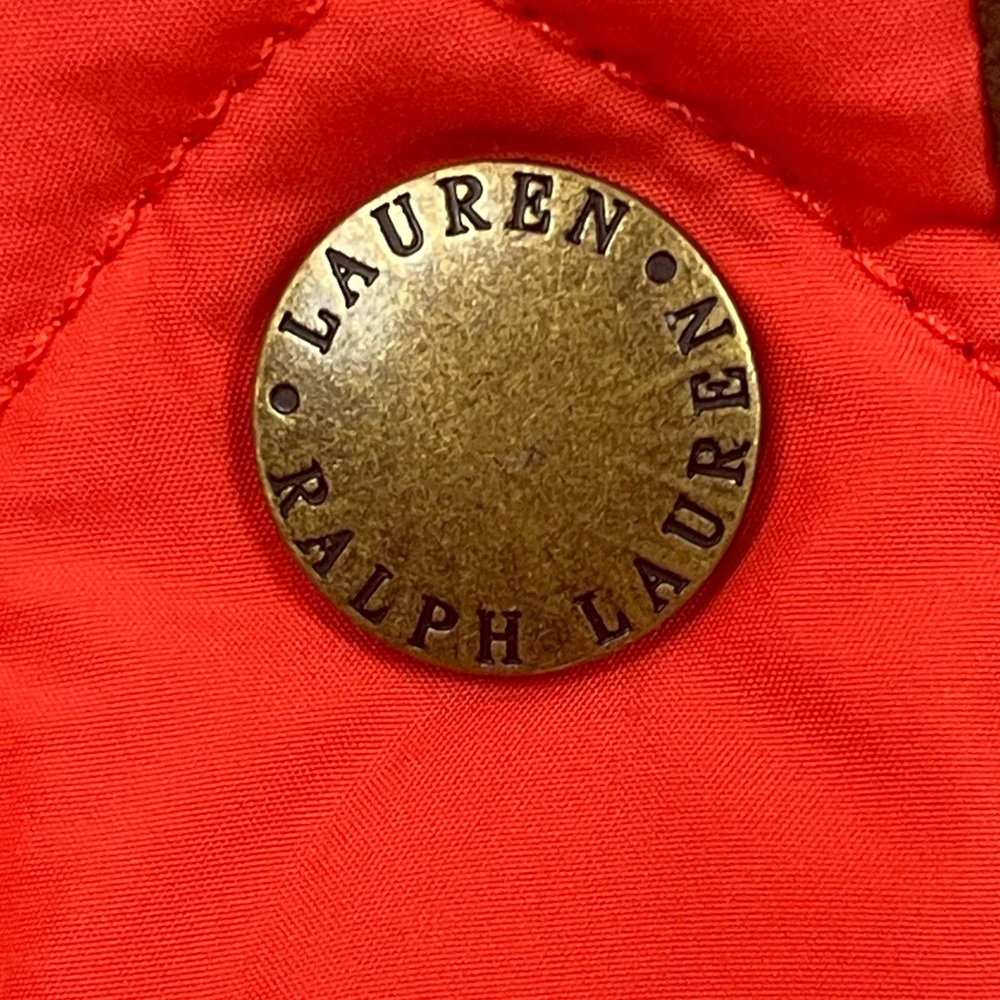 Lauren Ralph Lauren Quilted  Vibrant Orange Jacket with Brown Corduroy Accents - Picture 4 of 7